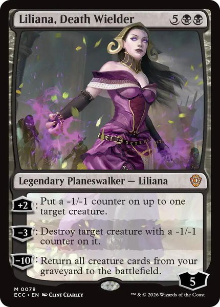 Liliana, Death Wielder trading card from Commander: Lorwyn Eclipsed Liliana, Death Wielder - Commander: Lorwyn Eclipsed Magic: The Gathering trading card