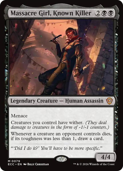 Massacre Girl, Known Killer trading card from Commander: Lorwyn Eclipsed Massacre Girl, Known Killer - Commander: Lorwyn Eclipsed Magic: The Gathering trading card
