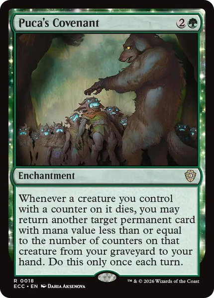 Puca's Covenant trading card from Commander: Lorwyn Eclipsed Puca's Covenant - Commander: Lorwyn Eclipsed Magic: The Gathering trading card