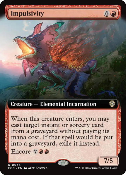 Impulsivity (Extended Art) trading card from Commander: Lorwyn Eclipsed Impulsivity (Extended Art) - Commander: Lorwyn Eclipsed Magic: The Gathering trading card