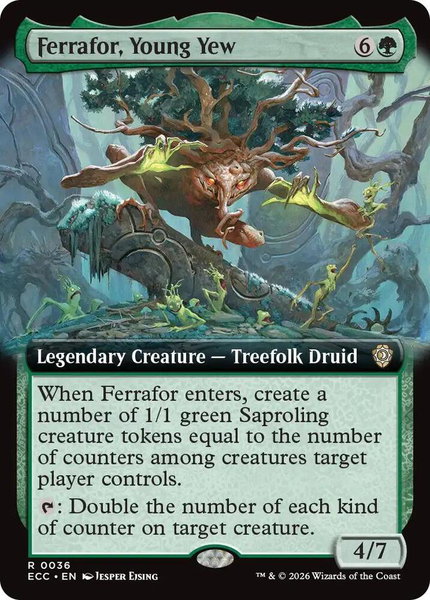 Ferrafor, Young Yew (Extended Art) trading card from Commander: Lorwyn Eclipsed Ferrafor, Young Yew (Extended Art) - Commander: Lorwyn Eclipsed Magic: The Gathering trading card