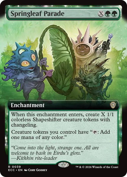 Springleaf Parade (Extended Art) trading card from Commander: Lorwyn Eclipsed Springleaf Parade (Extended Art) - Commander: Lorwyn Eclipsed Magic: The Gathering trading card
