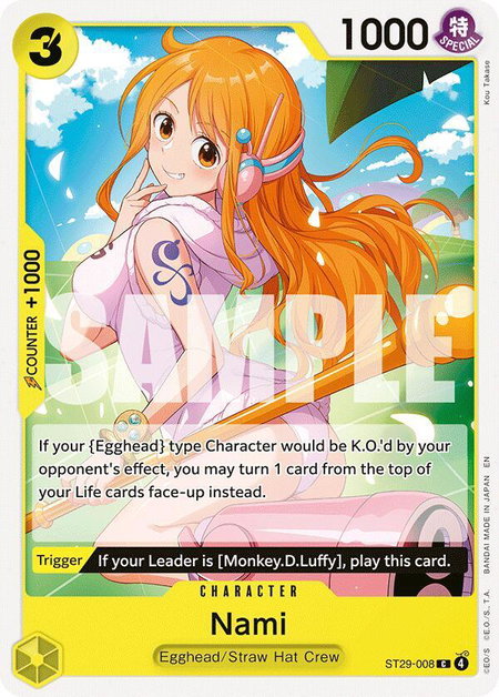Nami trading card from Starter Deck 29: Egghead Nami - Starter Deck 29: Egghead One Piece trading card