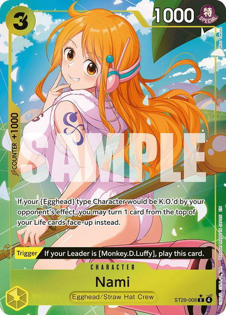Nami (Full Art) trading card from Starter Deck 29: Egghead Nami (Full Art) - Starter Deck 29: Egghead One Piece trading card