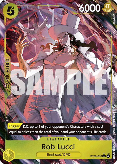 Rob Lucci (Full Art) trading card from Starter Deck 29: Egghead Rob Lucci (Full Art) - Starter Deck 29: Egghead One Piece trading card