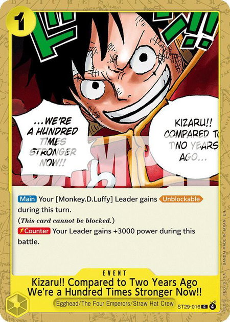 Kizaru!! Compared to Two Years Ago We're a Hundred Times Stronger Now!! trading card from Starter Deck 29: Egghead Kizaru!! Compared to Two Years Ago We're a Hundred Times Stronger Now!! - Starter Deck 29: Egghead One Piece trading card