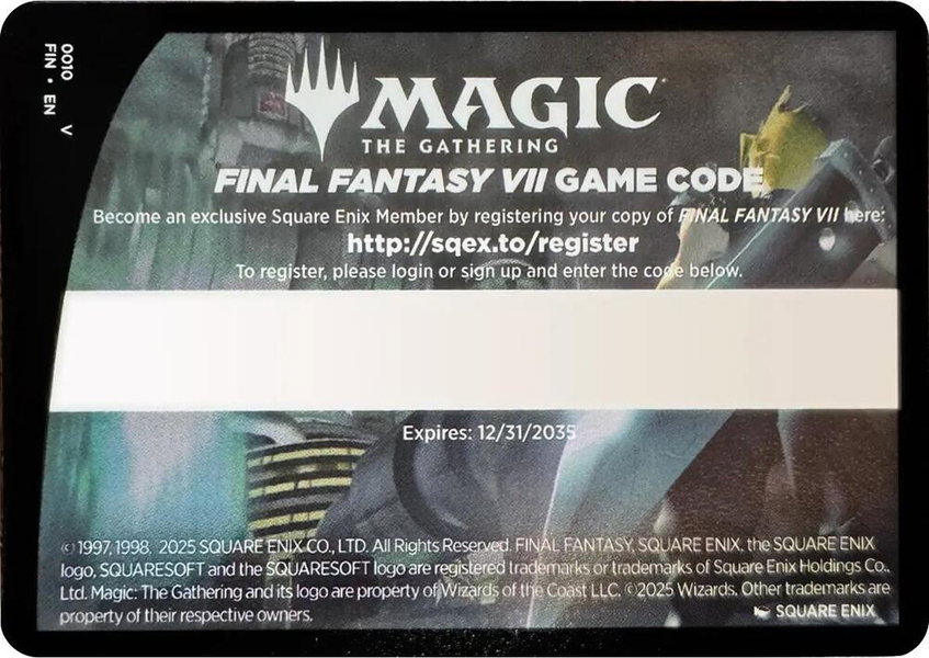 FINAL FANTASY VII Game Code Card trading card from FINAL FANTASY FINAL FANTASY VII Game Code Card - FINAL FANTASY Magic: The Gathering trading card