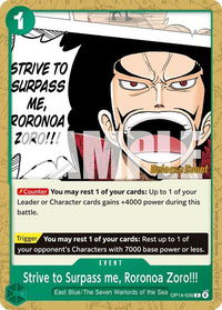 Strive to Surpass me, Roronoa Zoro!!! - The Azure Sea's Seven Release Event Cards (OP14 RE) #OP14-036 - Common One Piece Trading Card