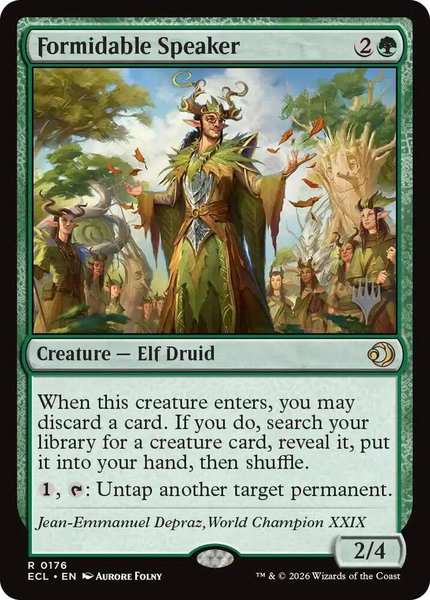Formidable Speaker trading card from Promo Pack: Lorwyn Eclipsed Formidable Speaker - Promo Pack: Lorwyn Eclipsed Magic: The Gathering trading card