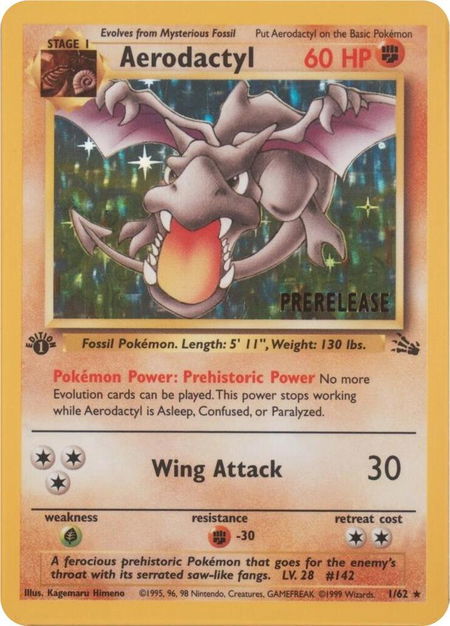 Aerodactyl (01/62) (Prerelease) trading card from Miscellaneous Cards & Products Aerodactyl (01/62) (Prerelease) - Miscellaneous Cards & Products Pokémon trading card