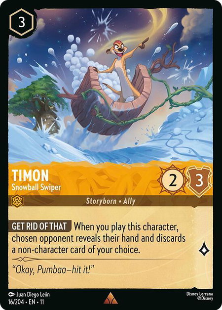 Timon - Snowball Swiper trading card from Winterspell Timon - Snowball Swiper - Winterspell Disney Lorcana trading card