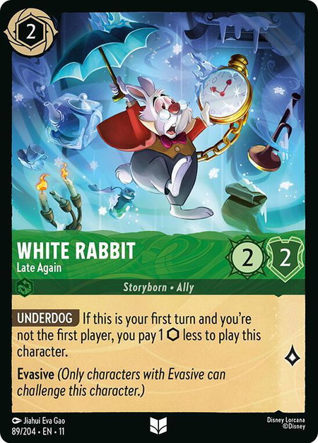 White Rabbit - Late Again trading card from Winterspell White Rabbit - Late Again - Winterspell Disney Lorcana trading card