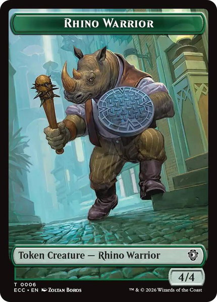 Rhino Warrior // Elemental (0010) Double-Sided Token trading card from Commander: Lorwyn Eclipsed Rhino Warrior // Elemental (0010) Double-Sided Token - Commander: Lorwyn Eclipsed Magic: The Gathering trading card