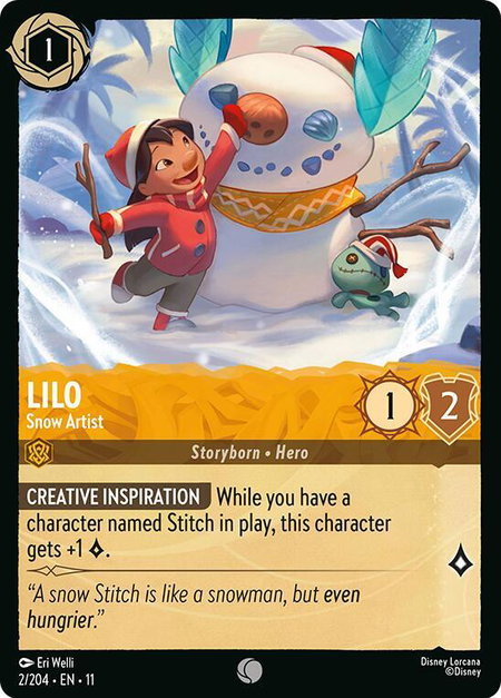 Lilo - Snow Artist trading card from Winterspell Lilo - Snow Artist - Winterspell Disney Lorcana trading card