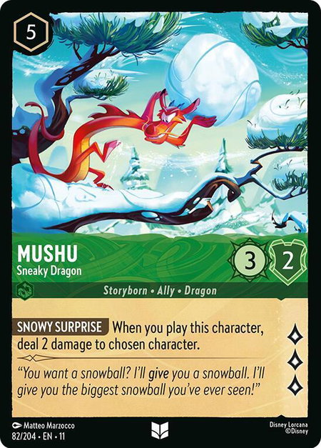 Mushu - Sneaky Dragon trading card from Winterspell Mushu - Sneaky Dragon - Winterspell Disney Lorcana trading card