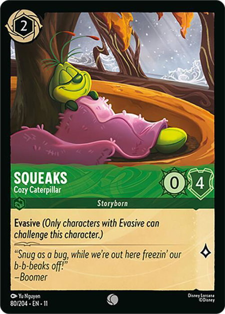 Squeaks - Cozy Caterpillar trading card from Winterspell Squeaks - Cozy Caterpillar - Winterspell Disney Lorcana trading card