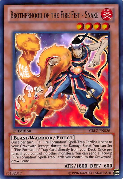 Brotherhood of the Fire Fist - Snake trading card from Cosmo Blazer Brotherhood of the Fire Fist - Snake - Cosmo Blazer YuGiOh trading card