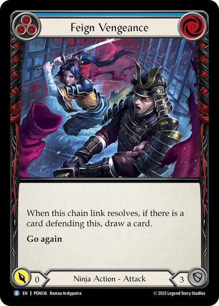 Feign Vengeance (Blue) trading card from Compendium of Rathe Feign Vengeance (Blue) - Compendium of Rathe Flesh and Blood trading card