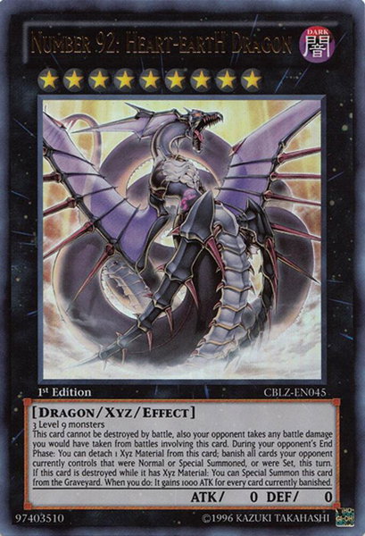 Number 92: Heart-eartH Dragon trading card from Cosmo Blazer Number 92: Heart-eartH Dragon - Cosmo Blazer YuGiOh trading card