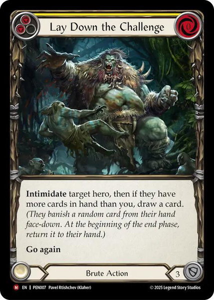 Lay Down The Challenge (Yellow) trading card from Compendium of Rathe Lay Down The Challenge (Yellow) - Compendium of Rathe Flesh and Blood trading card