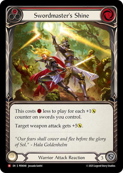 Swordmasters Shine (Red) trading card from Compendium of Rathe Swordmasters Shine (Red) - Compendium of Rathe Flesh and Blood trading card
