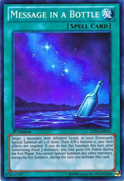 Message in a Bottle trading card from 2013 Zexal Collection Tin Message in a Bottle - 2013 Zexal Collection Tin YuGiOh trading card