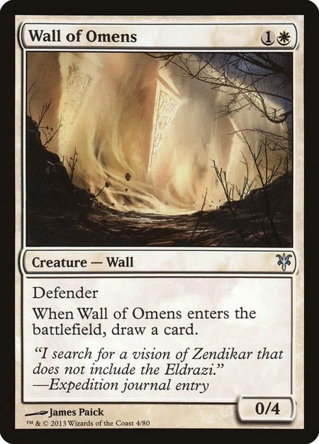 Wall of Omens trading card from Duel Decks: Sorin vs. Tibalt Wall of Omens - Duel Decks: Sorin vs. Tibalt Magic: The Gathering trading card