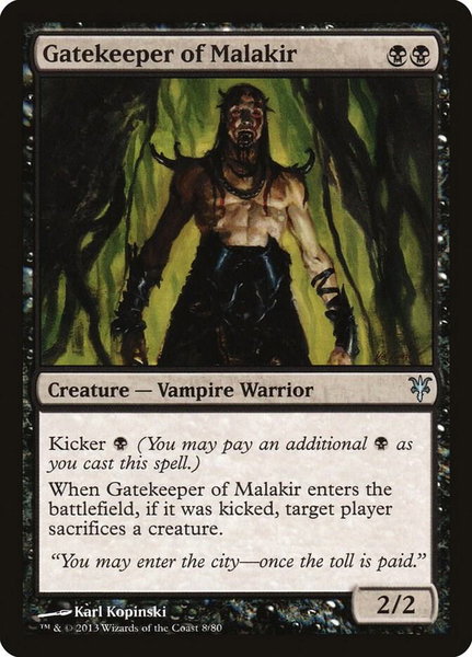 Gatekeeper of Malakir trading card from Duel Decks: Sorin vs. Tibalt Gatekeeper of Malakir - Duel Decks: Sorin vs. Tibalt Magic: The Gathering trading card