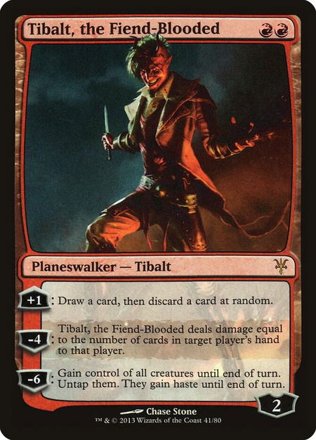 Tibalt, the Fiend-Blooded trading card from Duel Decks: Sorin vs. Tibalt Tibalt, the Fiend-Blooded - Duel Decks: Sorin vs. Tibalt Magic: The Gathering trading card