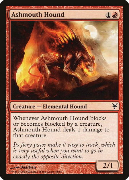 Ashmouth Hound trading card from Duel Decks: Sorin vs. Tibalt Ashmouth Hound - Duel Decks: Sorin vs. Tibalt Magic: The Gathering trading card