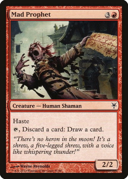 Mad Prophet trading card from Duel Decks: Sorin vs. Tibalt Mad Prophet - Duel Decks: Sorin vs. Tibalt Magic: The Gathering trading card