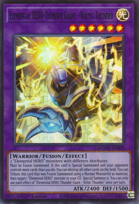 Elemental HERO Thunder Giant - Voltic Thunder trading card from Maze of Muertos Elemental HERO Thunder Giant - Voltic Thunder - Maze of Muertos YuGiOh trading card
