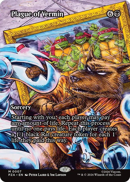 Plague of Vermin (Borderless) - Teenage Mutant Ninja Turtles Source Material Magic: The Gathering trading card