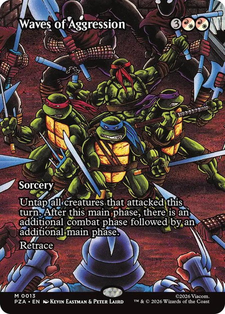 Waves of Aggression (Borderless) trading card from Teenage Mutant Ninja Turtles Source Material Waves of Aggression (Borderless) - Teenage Mutant Ninja Turtles Source Material Magic: The Gathering trading card