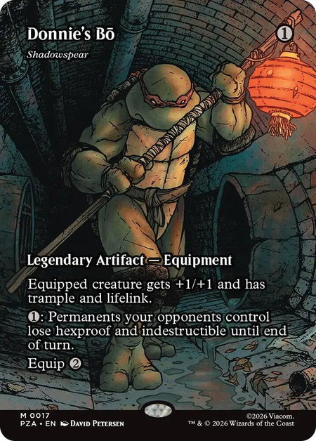 Donnie's Bo - Shadowspear (Borderless) trading card from Teenage Mutant Ninja Turtles Source Material Donnie's Bo - Shadowspear (Borderless) - Teenage Mutant Ninja Turtles Source Material Magic: The Gathering trading card