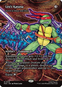 Leo's Katana - Sword of Sinew and Steel (Borderless) - Teenage Mutant Ninja Turtles Source Material (PZA) #18 - Mythic Magic: The Gathering Trading Card