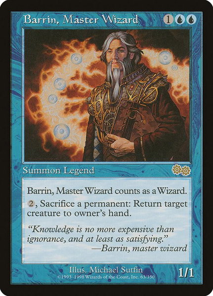 Barrin, Master Wizard trading card from Urza's Saga Barrin, Master Wizard - Urza's Saga Magic: The Gathering trading card