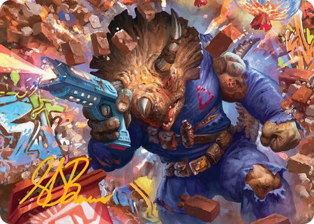 Zog, Triceraton Castaway Art Card (Gold-Stamped Signature) - Art Series: Teenage Mutant Ninja Turtles Magic: The Gathering trading card