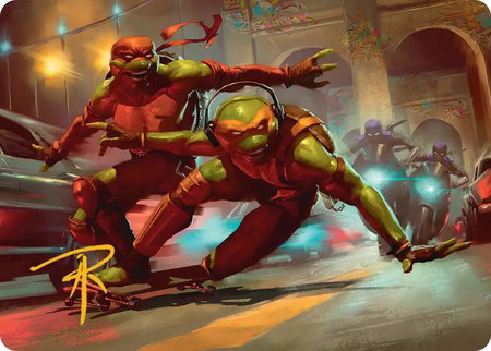 Raph & Mikey, Troublemakers Art Card (Gold-Stamped Signature) - Art Series: Teenage Mutant Ninja Turtles Magic: The Gathering trading card