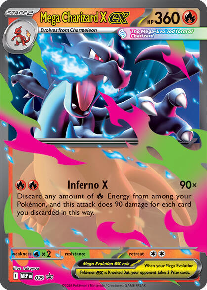 Mega Charizard X ex - 029 trading card from ME: Mega Evolution Promo Mega Charizard X ex - 029 - ME: Mega Evolution Promo Pokémon trading card