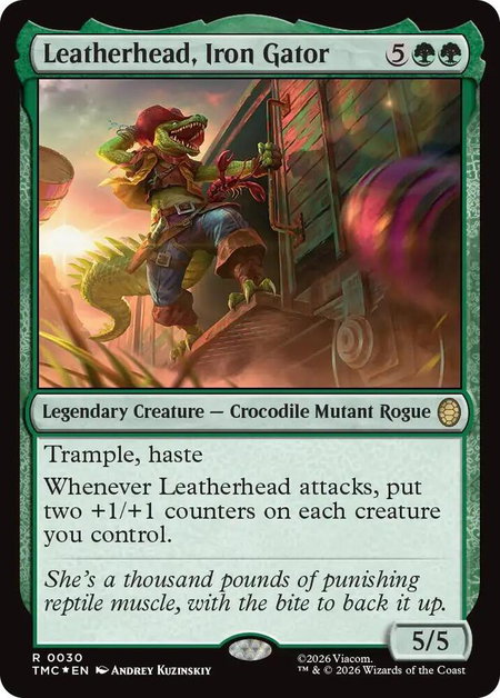 Leatherhead, Iron Gator (Surge Foil) trading card from Commander: Teenage Mutant Ninja Turtles Leatherhead, Iron Gator (Surge Foil) - Commander: Teenage Mutant Ninja Turtles Magic: The Gathering trading card