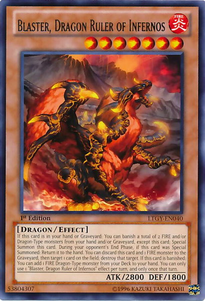 Blaster, Dragon Ruler of Infernos trading card from Lord of the Tachyon Galaxy Blaster, Dragon Ruler of Infernos - Lord of the Tachyon Galaxy YuGiOh trading card