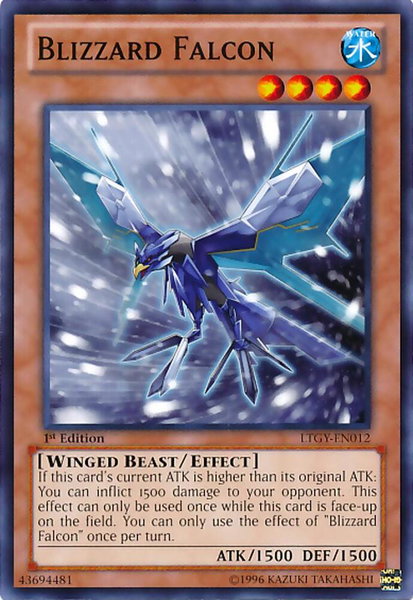 Blizzard Falcon trading card from Lord of the Tachyon Galaxy Blizzard Falcon - Lord of the Tachyon Galaxy YuGiOh trading card