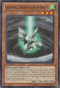 Lightning, Dragon Ruler of Drafts trading card from Lord of the Tachyon Galaxy Lightning, Dragon Ruler of Drafts - Lord of the Tachyon Galaxy YuGiOh trading card