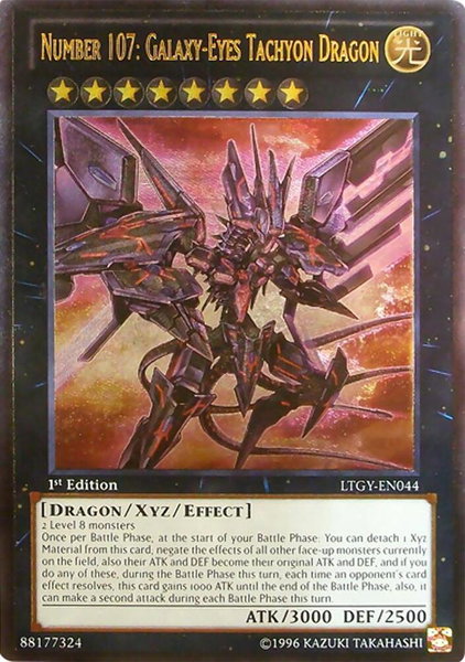 Number 107: Galaxy-Eyes Tachyon Dragon (UTR) trading card from Lord of the Tachyon Galaxy Number 107: Galaxy-Eyes Tachyon Dragon (UTR) - Lord of the Tachyon Galaxy YuGiOh trading card