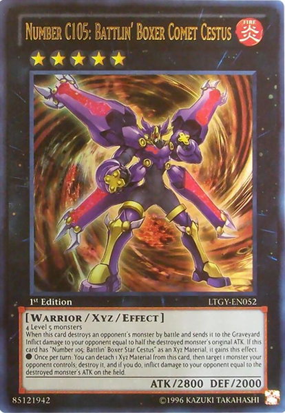 Number C105: Battlin' Boxer Comet Cestus trading card from Lord of the Tachyon Galaxy Number C105: Battlin' Boxer Comet Cestus - Lord of the Tachyon Galaxy YuGiOh trading card