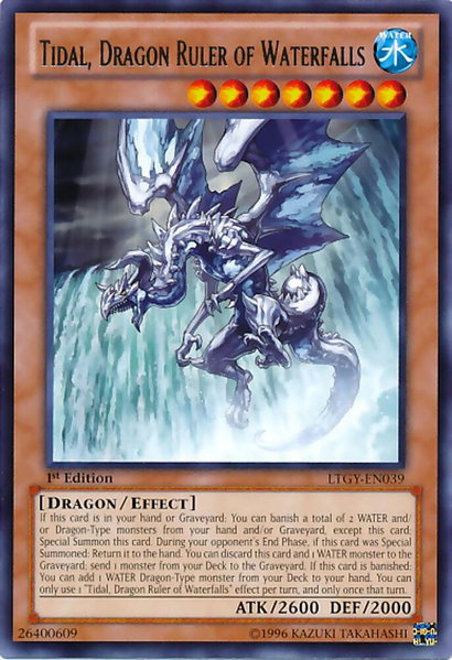 Tidal, Dragon Ruler of Waterfalls trading card from Lord of the Tachyon Galaxy Tidal, Dragon Ruler of Waterfalls - Lord of the Tachyon Galaxy YuGiOh trading card