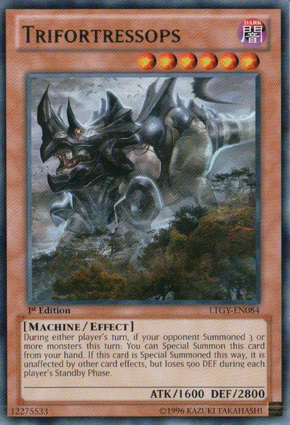 Trifortressops trading card from Lord of the Tachyon Galaxy Trifortressops - Lord of the Tachyon Galaxy YuGiOh trading card