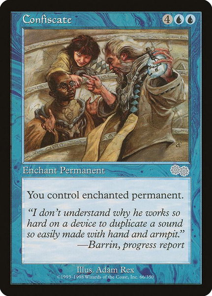 Confiscate trading card from Urza's Saga Confiscate - Urza's Saga Magic: The Gathering trading card
