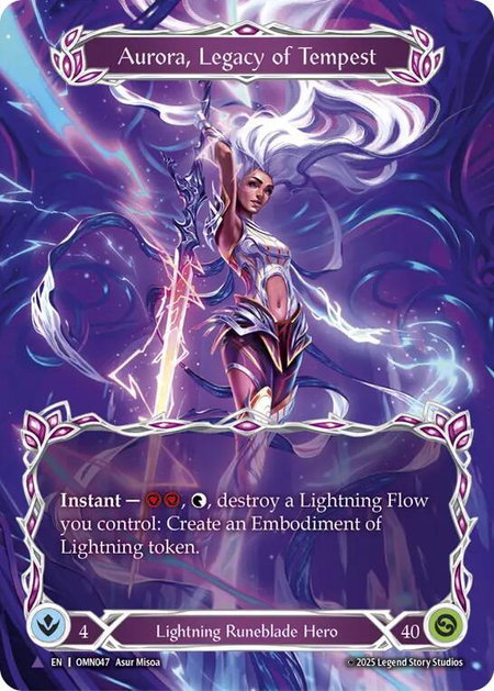 Aurora, Legacy of Tempest (Marvel) trading card from Omens of the Third Age Aurora, Legacy of Tempest (Marvel) - Omens of the Third Age Flesh and Blood trading card